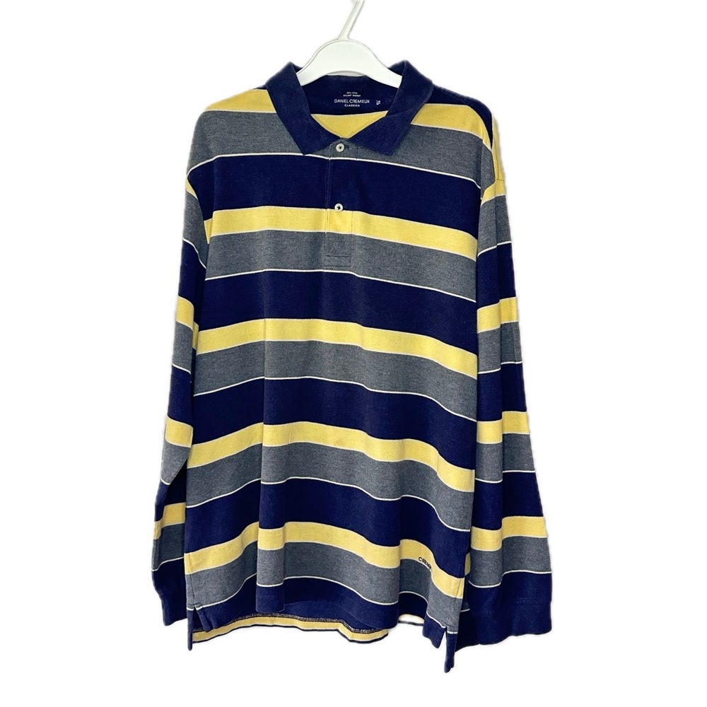 Vintage Daniel Cremieux Navy Yellow Striped Classics Polo Shirt Tailored Fit XL